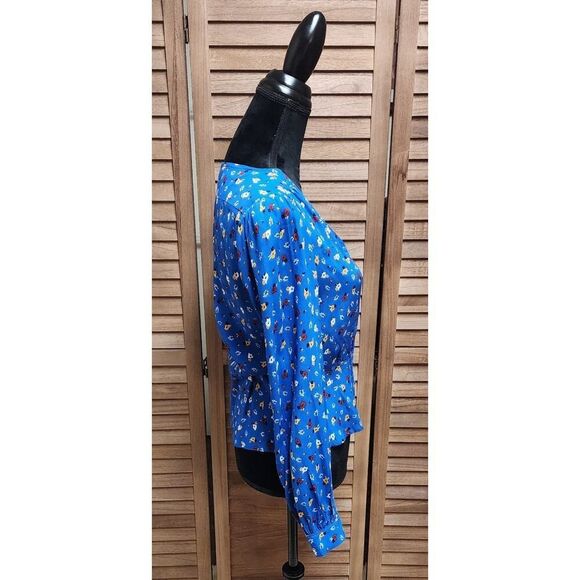 Philosophy ba&sh Lali Blue Floral Viscose V-Neck Long Sleeve Blouse Size Medium - Picture 5 of 8